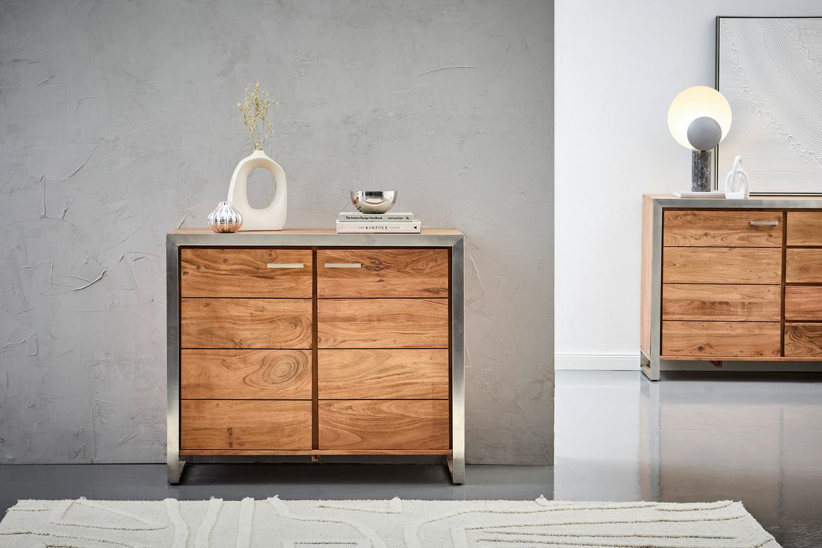 KOMODA SYLVIA - kolor akacjowy/kolor srebrny, Konventionell, metal/drewno (100/85/40cm) - Livetastic