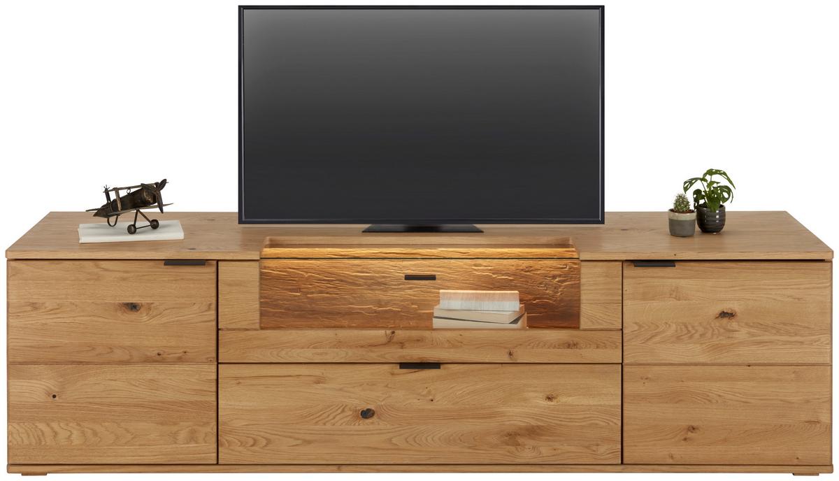 TV-Element in Wildeiche - Wildeiche/Schwarz, Modern, Glas/Holz (195/56/50cm) - Premium Living