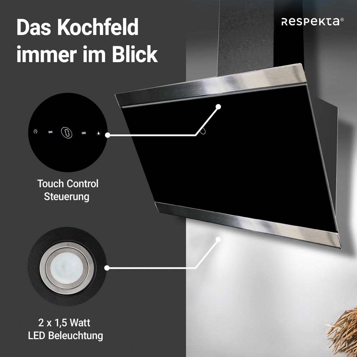 DUNSTABZUGSHAUBE RESPEKTA SKALA 60 CM - Schwarz, Trend, Glas/Metall (59,5/74,2-109,2/38,5cm) - Respekta