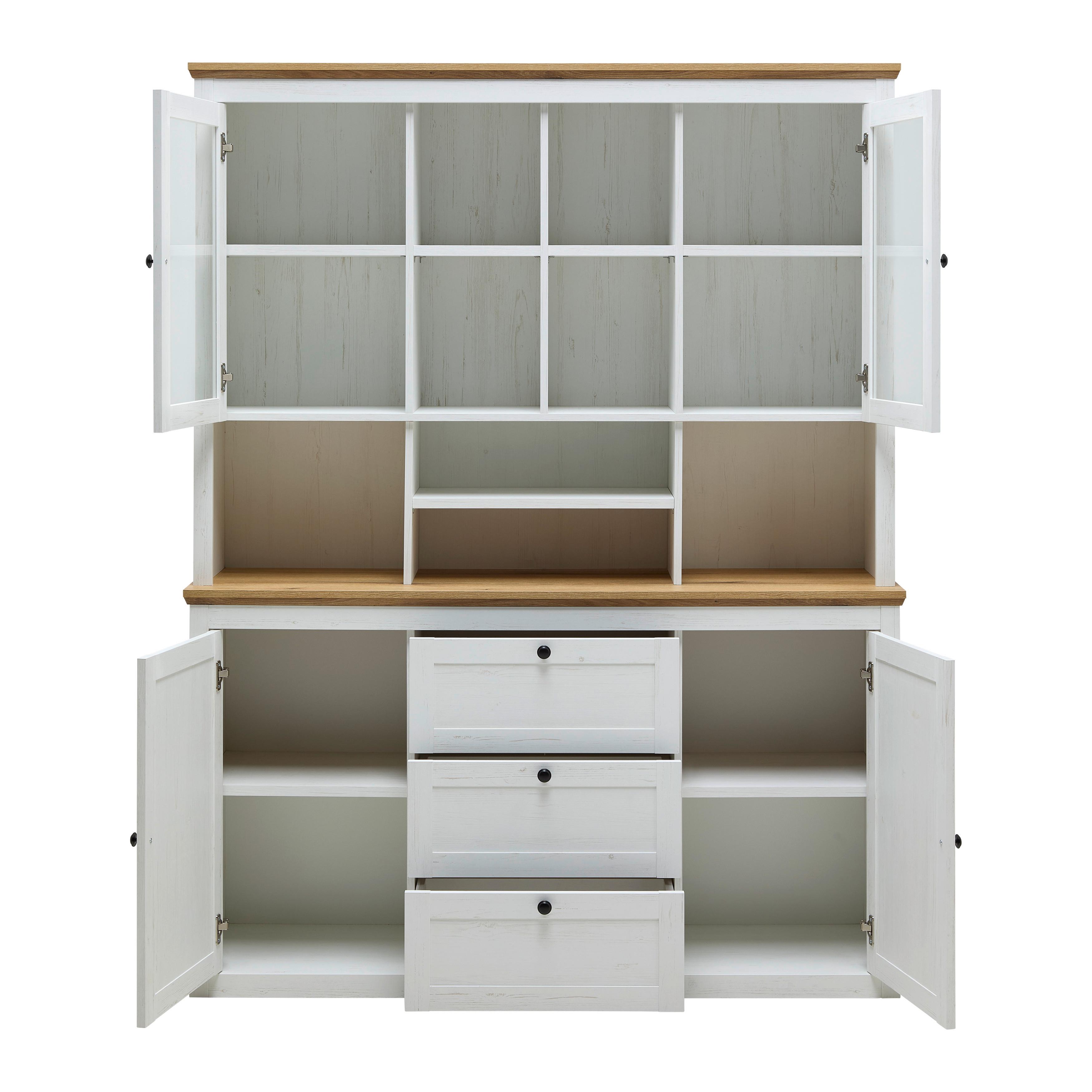 ÖVERSKÅP VITRIN KORSIKA -EXKLUSIV- - vit/svart, Romantik / Lanthus, metall/trämaterial (150/110/37cm) - Mömax