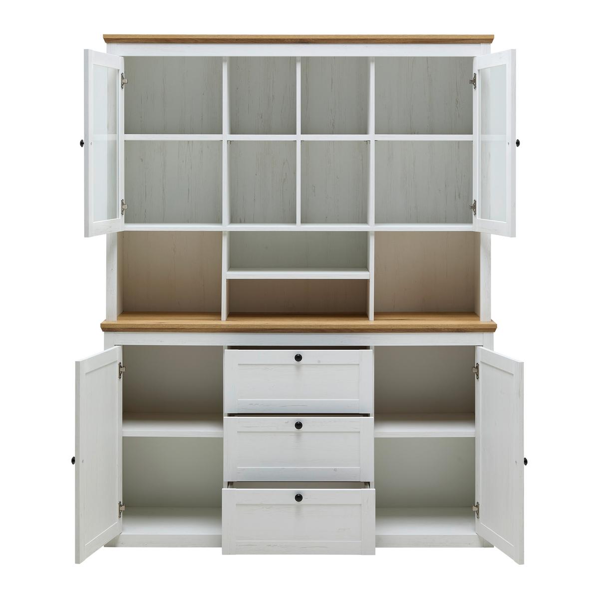 Buffetaufsatz Korsika Eichefarben/Weiß - Eichefarben/Schwarz, ROMANTIK / LANDHAUS, Glas/Holzwerkstoff (150/110/37cm) - Mömax