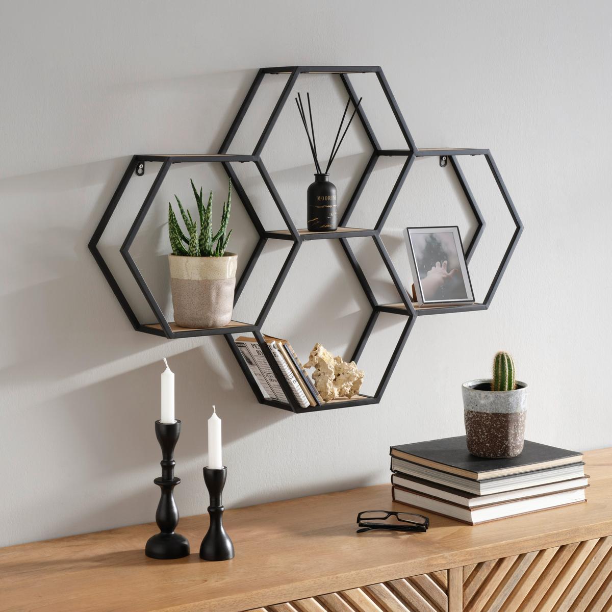 Falipolc Olana - fekete/natúr, Lifestyle, faalapú anyag/fa (88/63/12cm) - Premium Living
