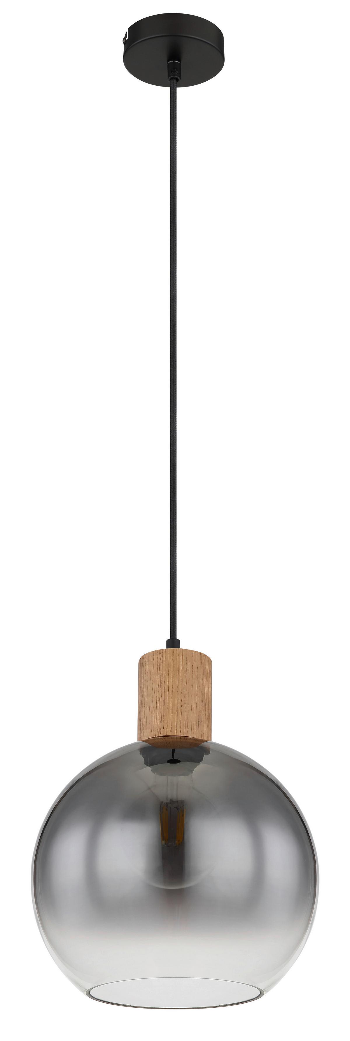 Hängeleuchte Moitas max. 40 Watt - Schwarz/Naturfarben, Natur, Glas/Holzwerkstoff (25/120cm) - Globo