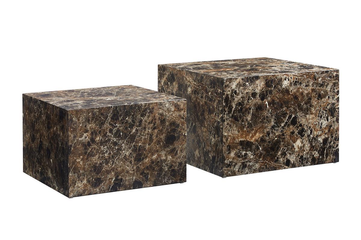 Set Klubskih Mizic Marble, Rjava, 2-Delni - rjava, Design, leseni material (58-50/58-50/40-33cm) - Livetastic