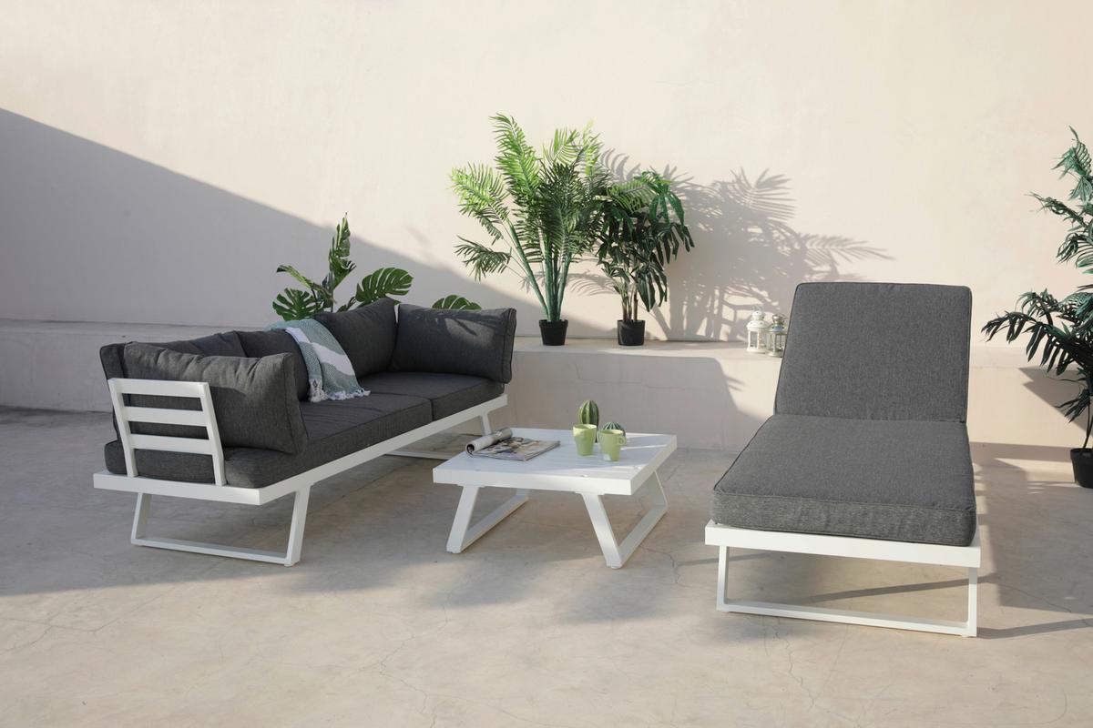 Loungegarnitur Grau/Weiß - Weiß/Grau, Design, Kunststoff/Metall - Gardenson