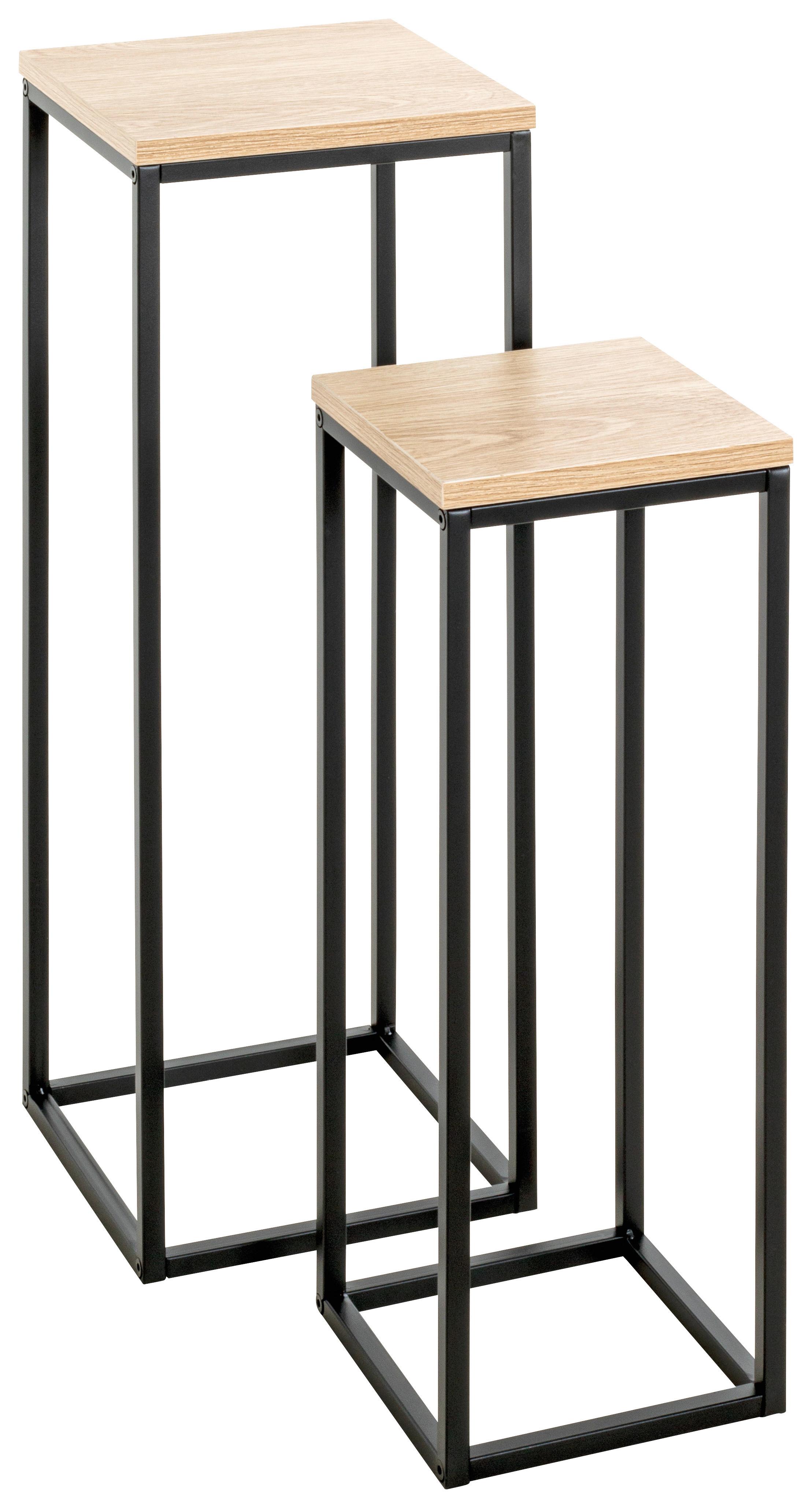 ZESTAW STOLIKÓW BOCZNYCH WATFORD - kolor dębowy/czarny, Trend, materiał drewnopochodny/metal (19-23/19-23/54-67cm)