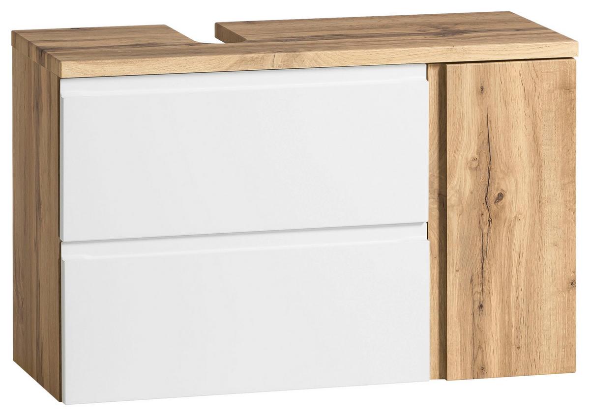 Waschbechenunterschrank Matt weiß/Wotan Eiche - Eiche Wotan/Weiß, MODERN, Holzwerkstoff (85/56/35cm) - Held