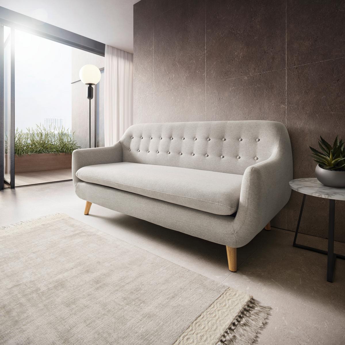 Sofa Dilly Hellgrau Leinenoptik - Hellgrau, MODERN, Holz/Textil (174/85/78cm) - Bessagi Home