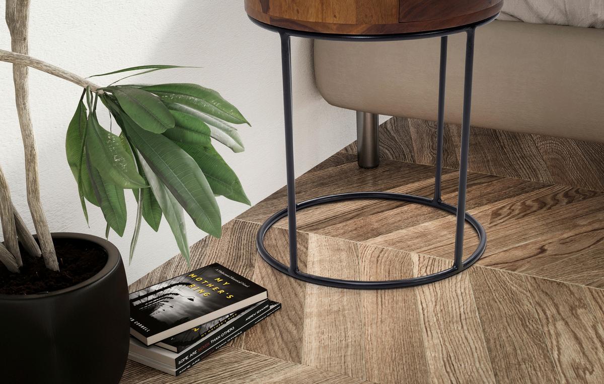 Majhna Nočna Omarica Mumbai, Pravi Les - črna/barve indijskega rožnega lesa, Design, kovina/les (40/40/60cm) - Livetastic