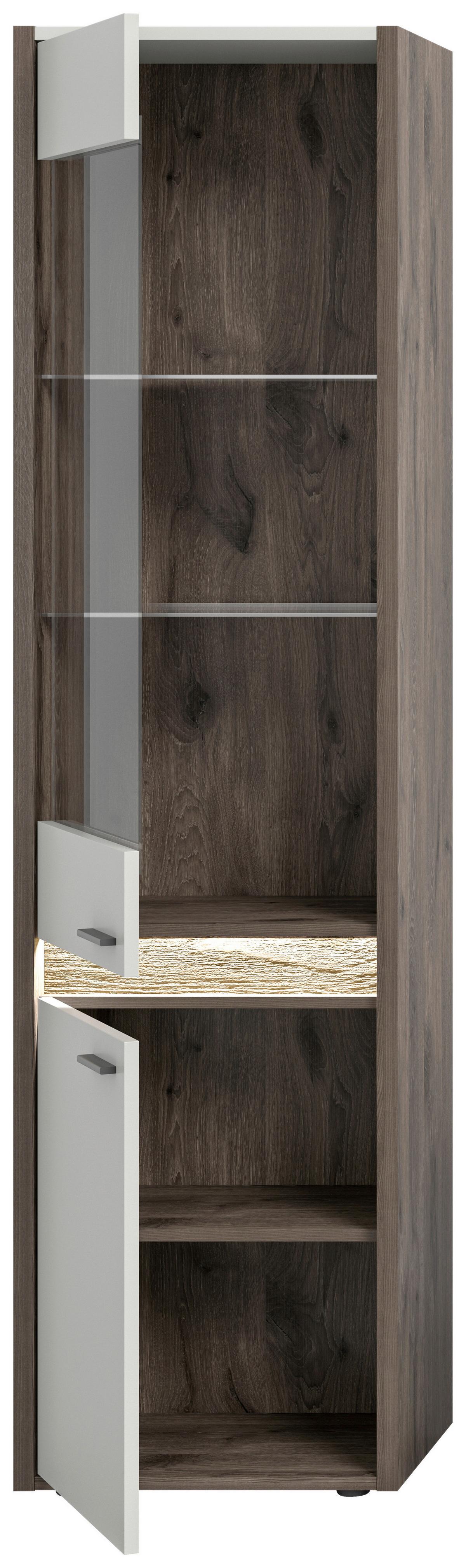 Vitrine Falcona Eiche dunkel /Grau ca. 198x51 cm - Design, Glas/Holzwerkstoff (198/51/37cm) - MID.YOU