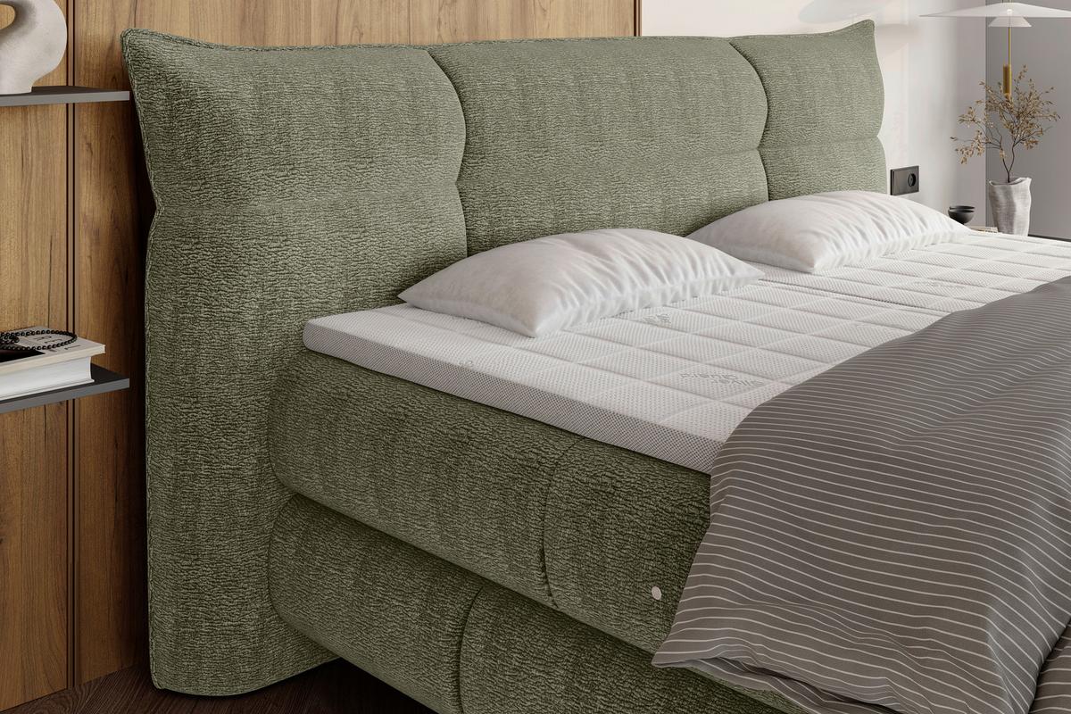 Boxspringbett Auris - Schwarz/Olivgrün, Konventionell, Kunststoff/Textil (140/200cm) - Sembella