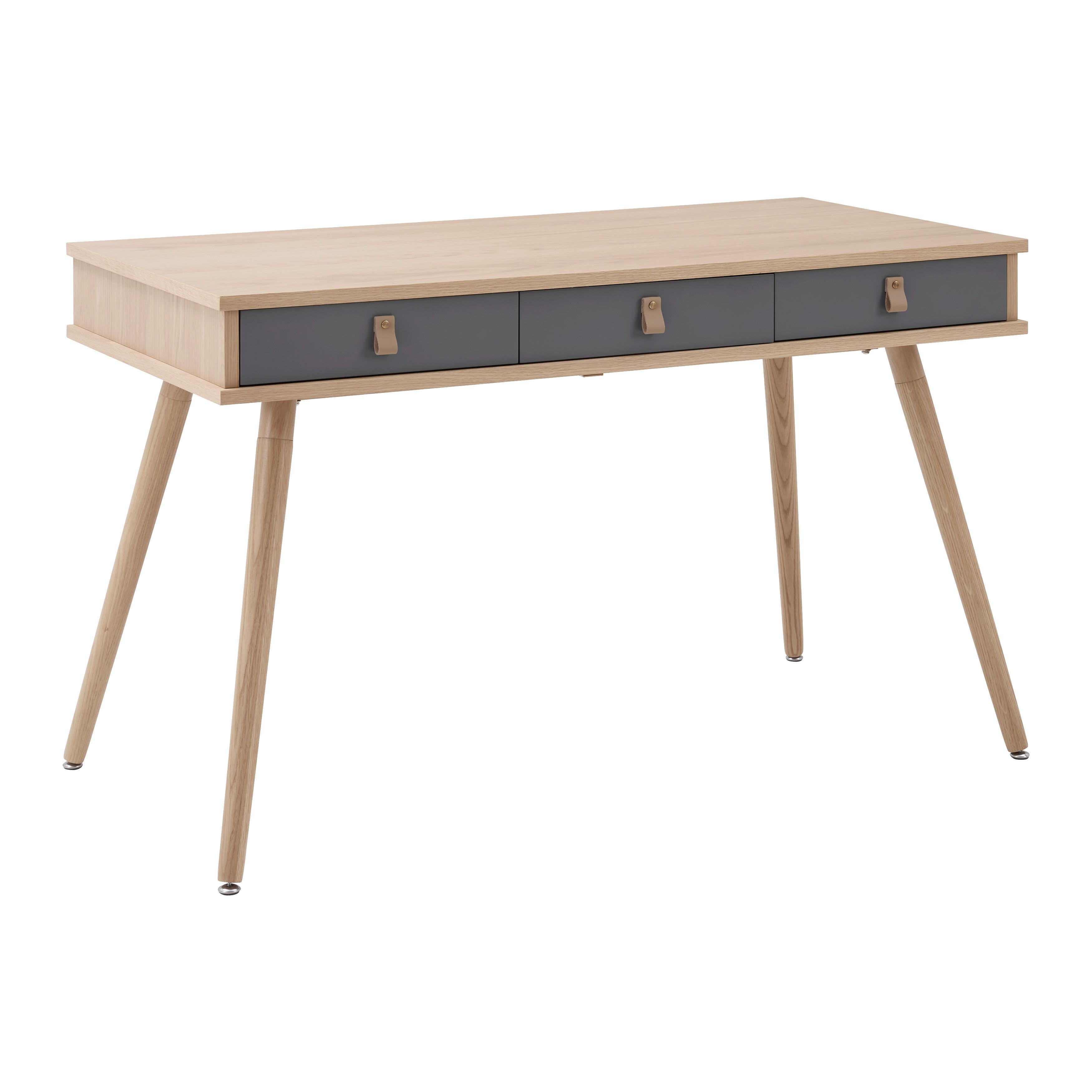 Schreibtisch Lena Grau/Natur Echtholz/MDF ca. 120x60 cm - Hellbraun/Naturfarben, MODERN, Holz/Holzwerkstoff (120/75/60cm) - Bessagi Home