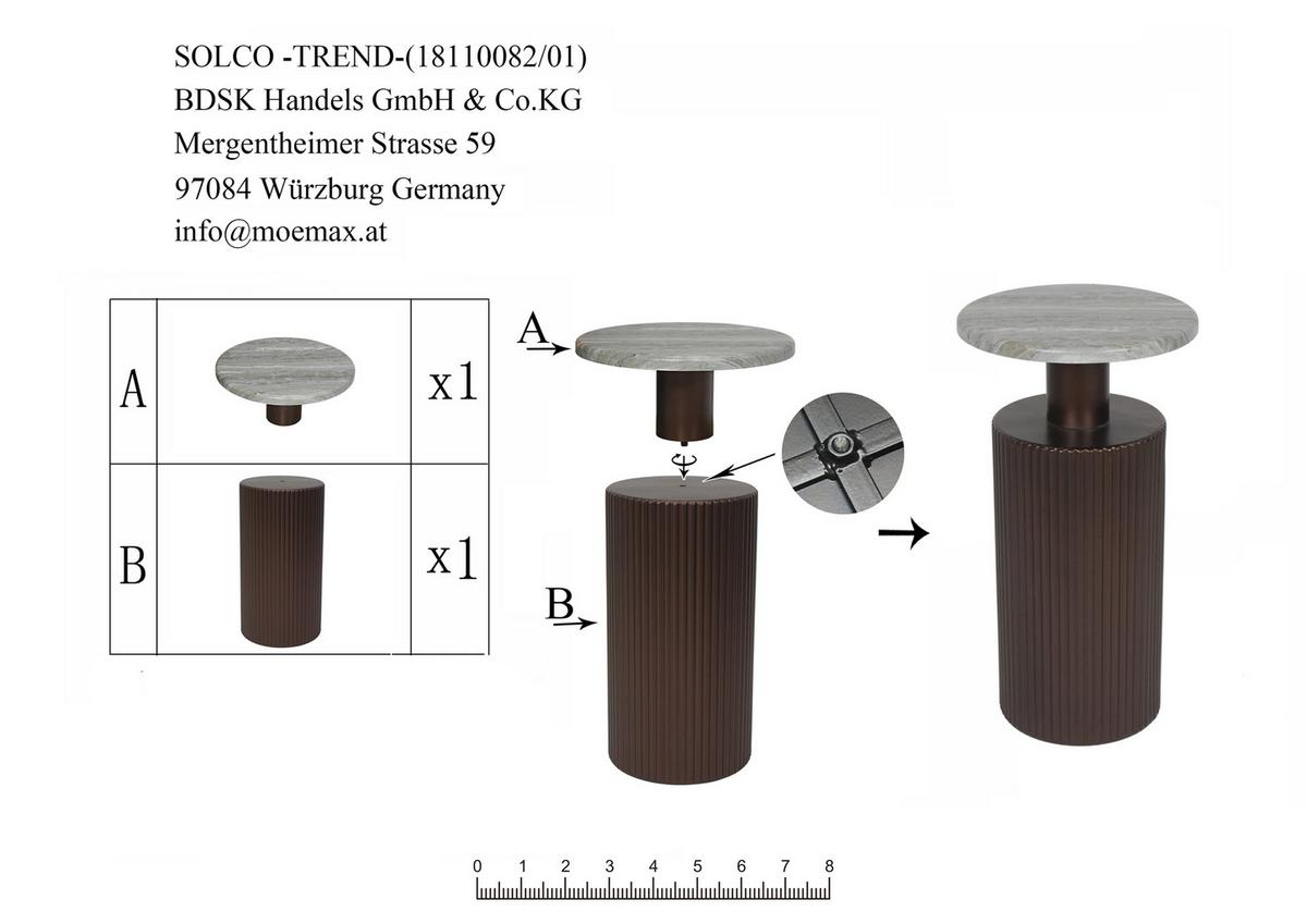 Beistelltisch Solco Naturfarben/Bronzefarben - Naturfarben/Bronzefarben, LIFESTYLE, Holzwerkstoff/Metall (30/56cm) - Premium Living