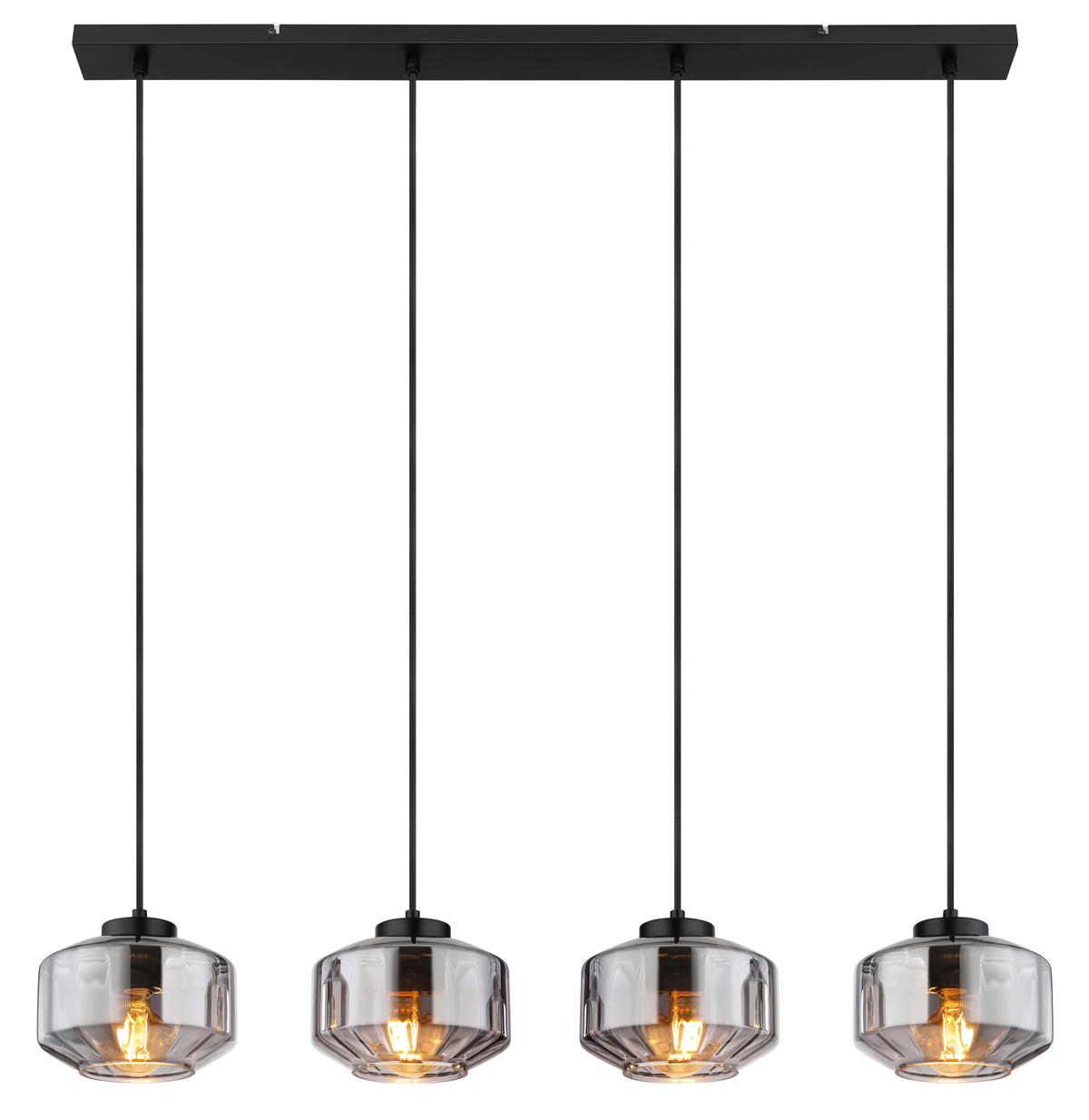 Viseča Svetilka 15547-4h Christiana - črna, Design, kovina/steklo (96/18/120cm) - Globo