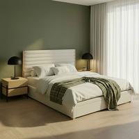 Polsterbett Tayla Elfenbein ca. 180x200 cm Stauraum - Hellbraun/Elfenbein, MODERN, Holz/Textil (180/200cm) - Bessagi Home