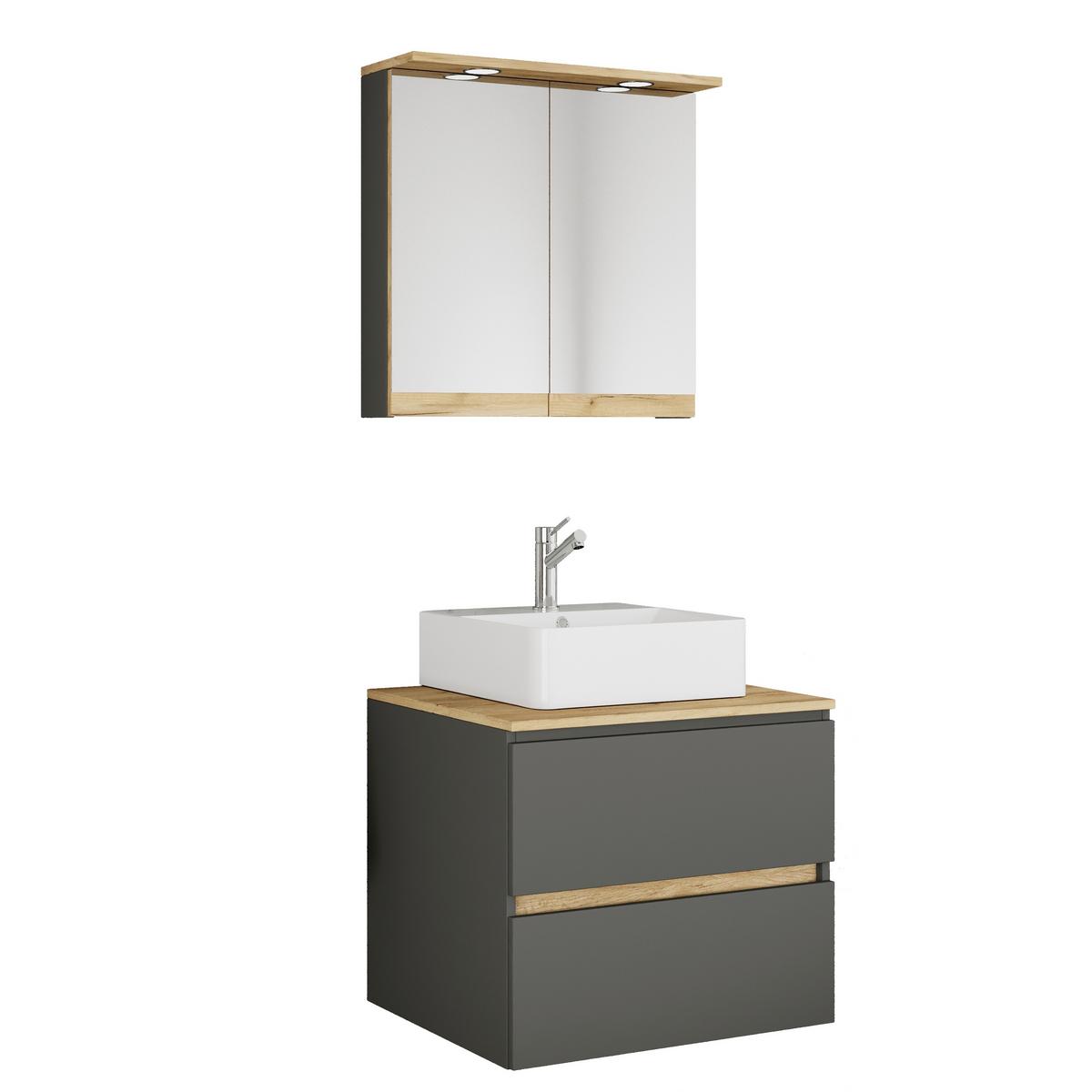 Badezimmer Cosila - Honigeiche/Weiss, Trend, Keramik/Holzwerkstoff (60cm) - MID.YOU