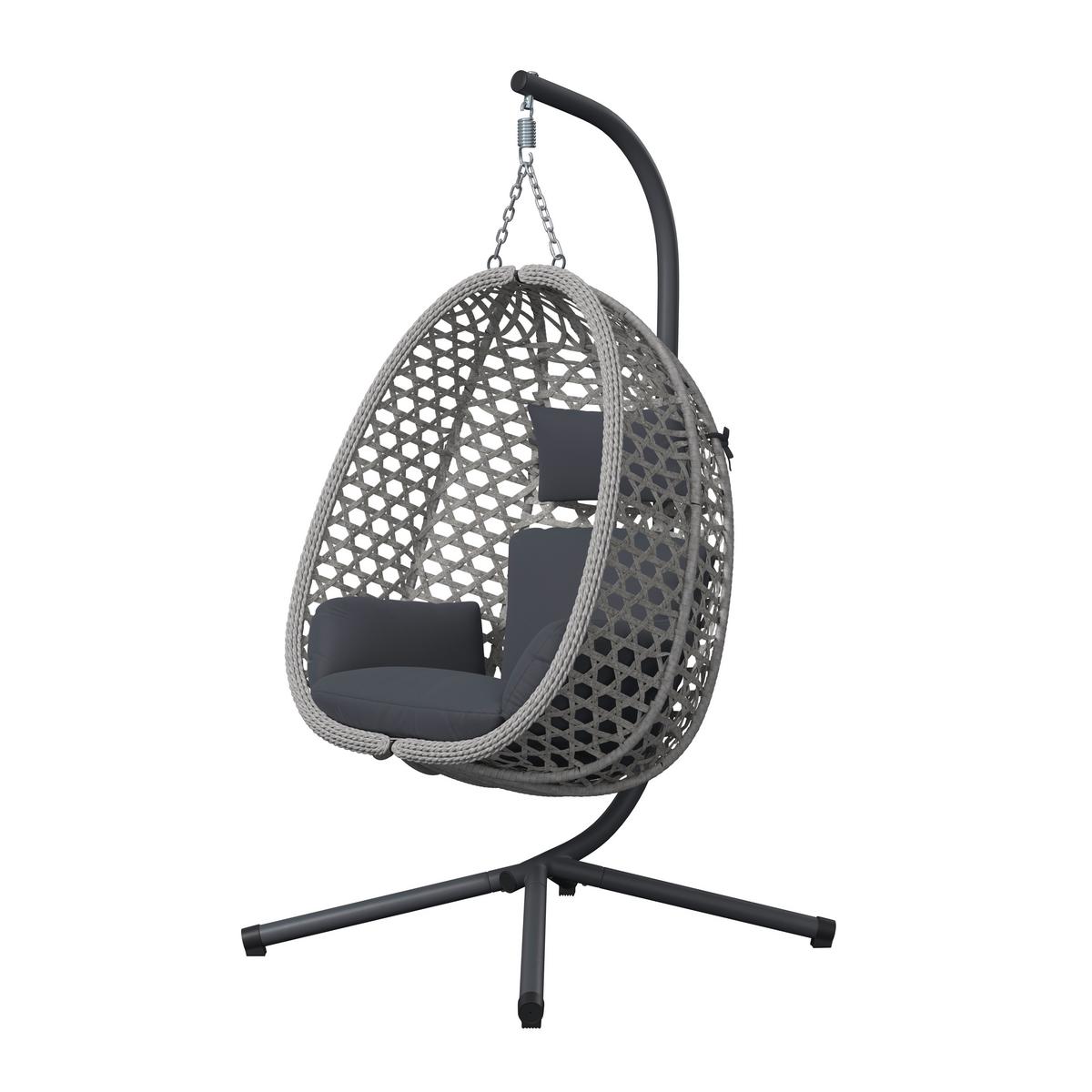 Függőfotel Amy - natúr színű/sötétszürke, Modern, műanyag/textil (95/196/103cm)