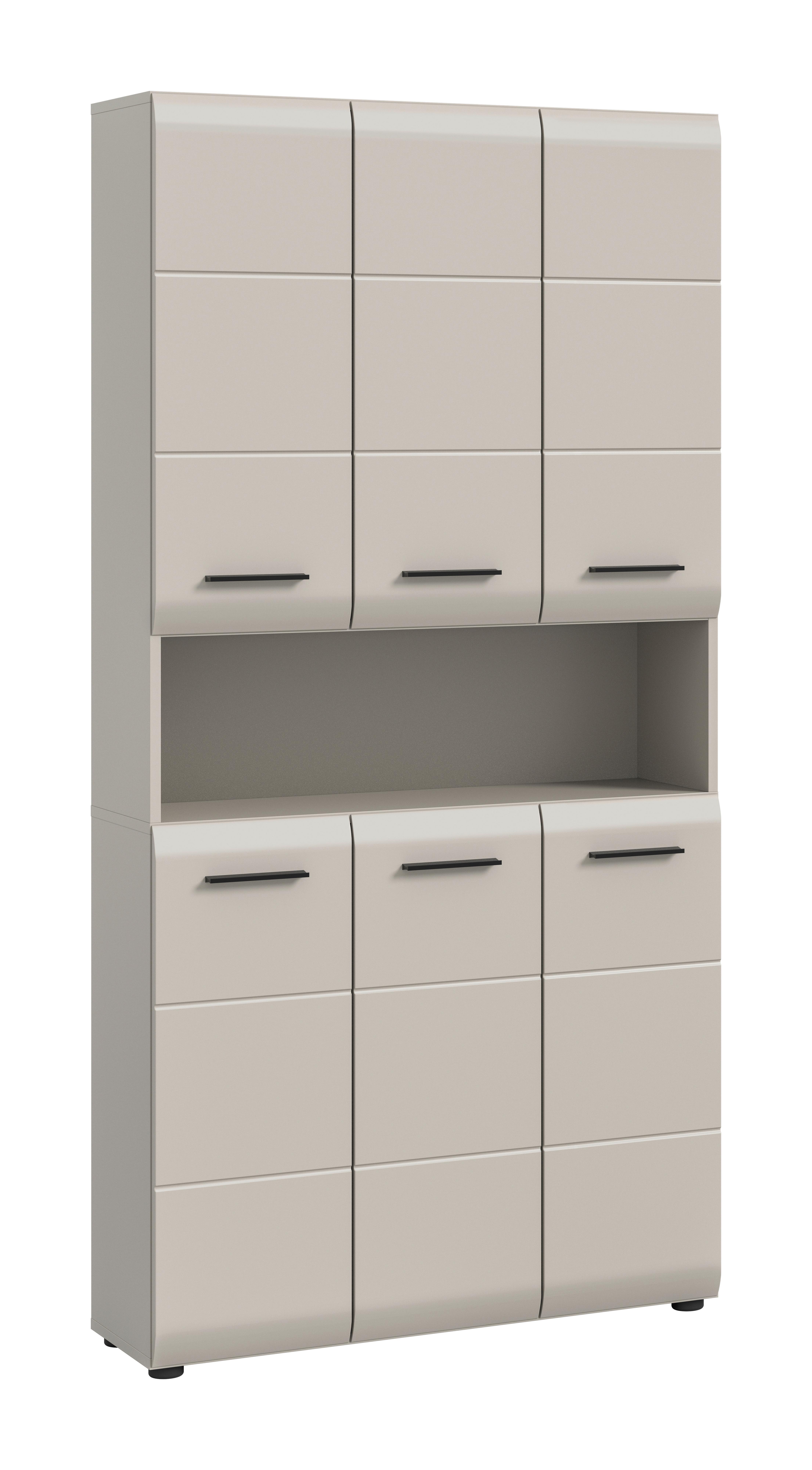 Hochschrank Ice Kaschmir - Kaschmir/Schwarz, Trend, Holzwerkstoff/Kunststoff (90/185/30cm) - MID.YOU
