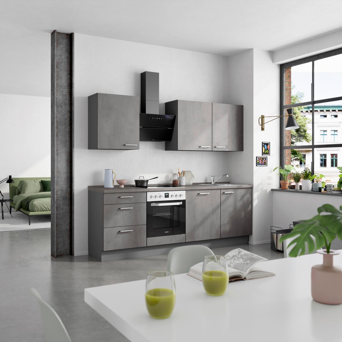 Küchenblock Riva High m. Geräten Schieferfarben - Schieferfarben/Edelstahlfarben, MODERN, Holzwerkstoff/Metall (240cm) - Nobilia