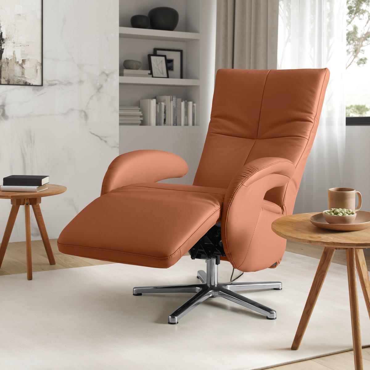 Relaxsessel Sitting 2 Aprikose - Chromfarben/Aprikose, MODERN, Leder (70/111/80cm) - Premium Living