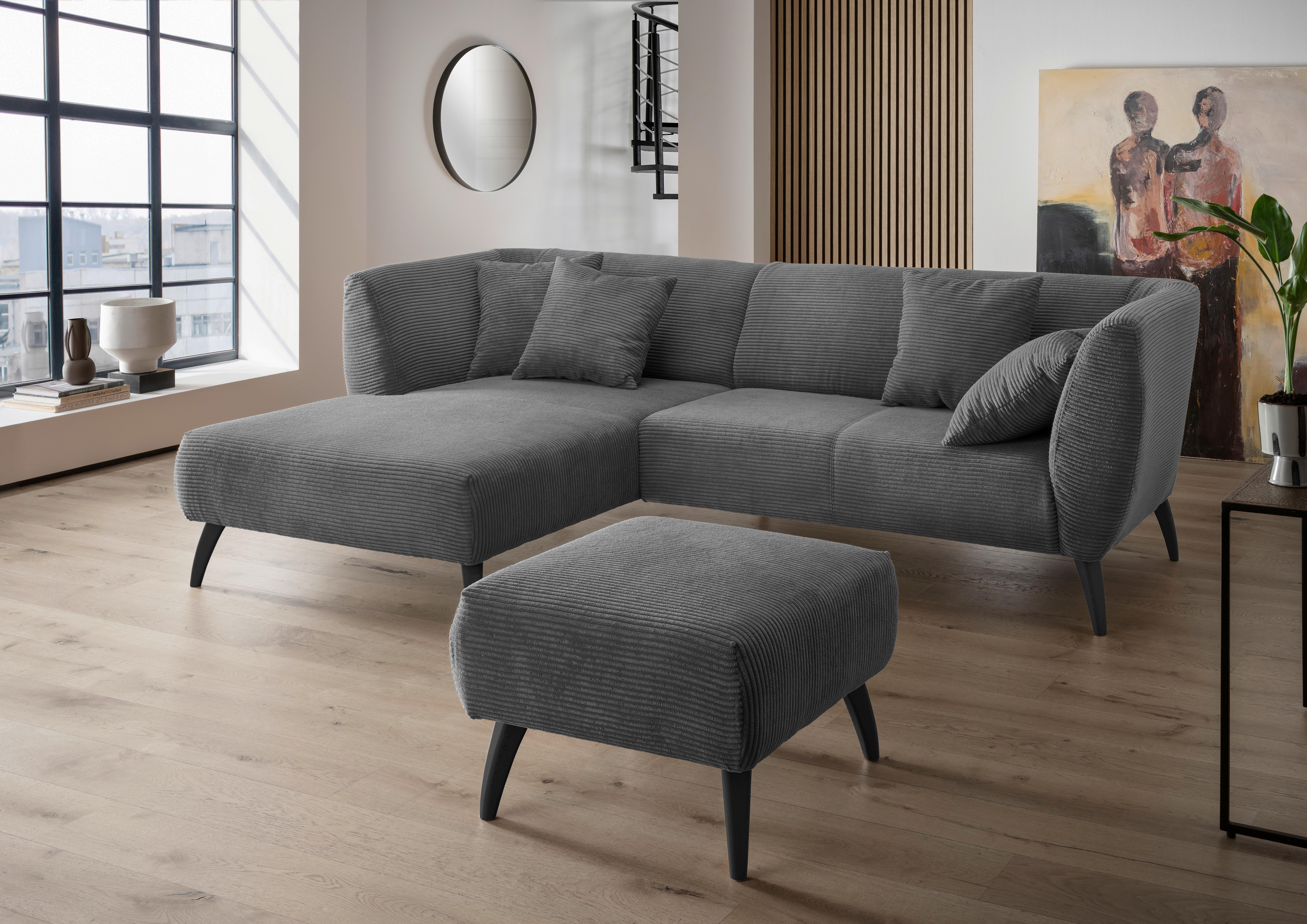 Wohnlandschaft Colori Grau Cord - Schwarz/Grau, MODERN, Holz/Textil (160/264cm) - MID.YOU