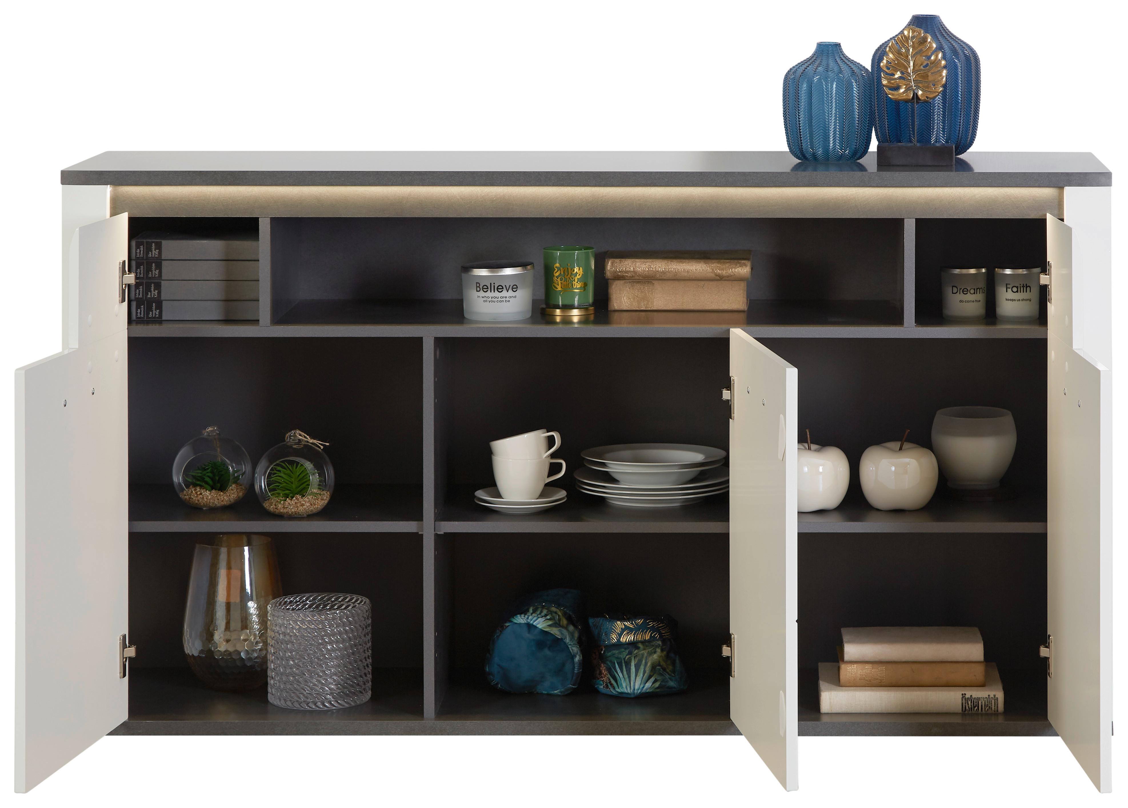Servantă Alassio - alb/grafit, Modern, material pe bază de lemn (156,3/86,2/40,5cm) - Modern Living