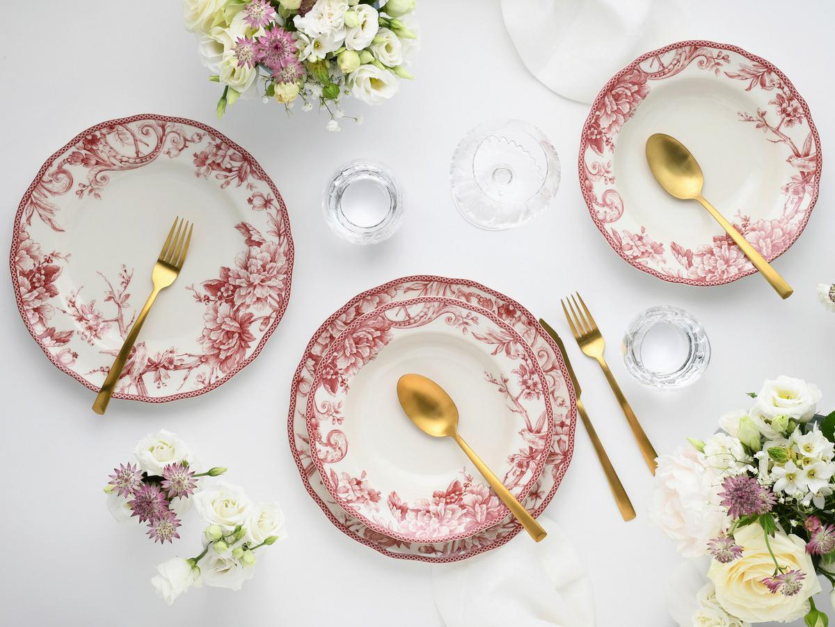 Serviciu de masă Adelaide 8/1 - alb/bordo, Basics, ceramică - Creatable
