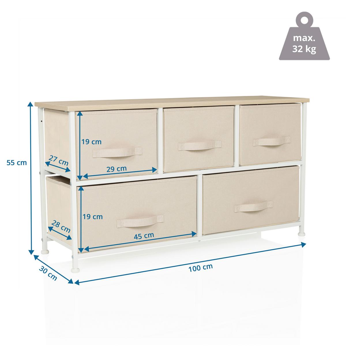 Komoda Foldar, Bež - bela/bež, Moderno, umetna masa/tekstil (100/55/30cm) - MID.YOU