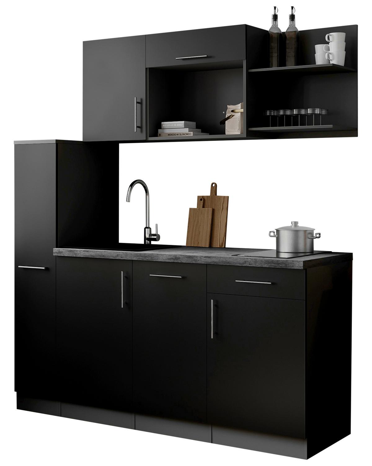 Küchenblock Oliver m. Geräten Schwarz - Schwarz/Grau, Trend, Holzwerkstoff/Metall (175cm) - Respekta