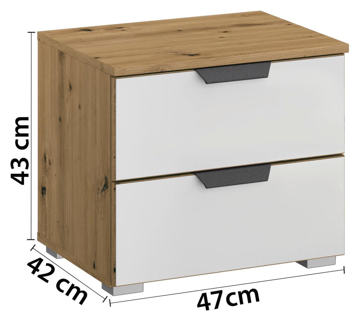 Nočna Omarica Artemis, Barva Hrasta, Bela - siva/bela, Moderno, kovina/umetna masa (47/43/42cm) - Rauch Möbel