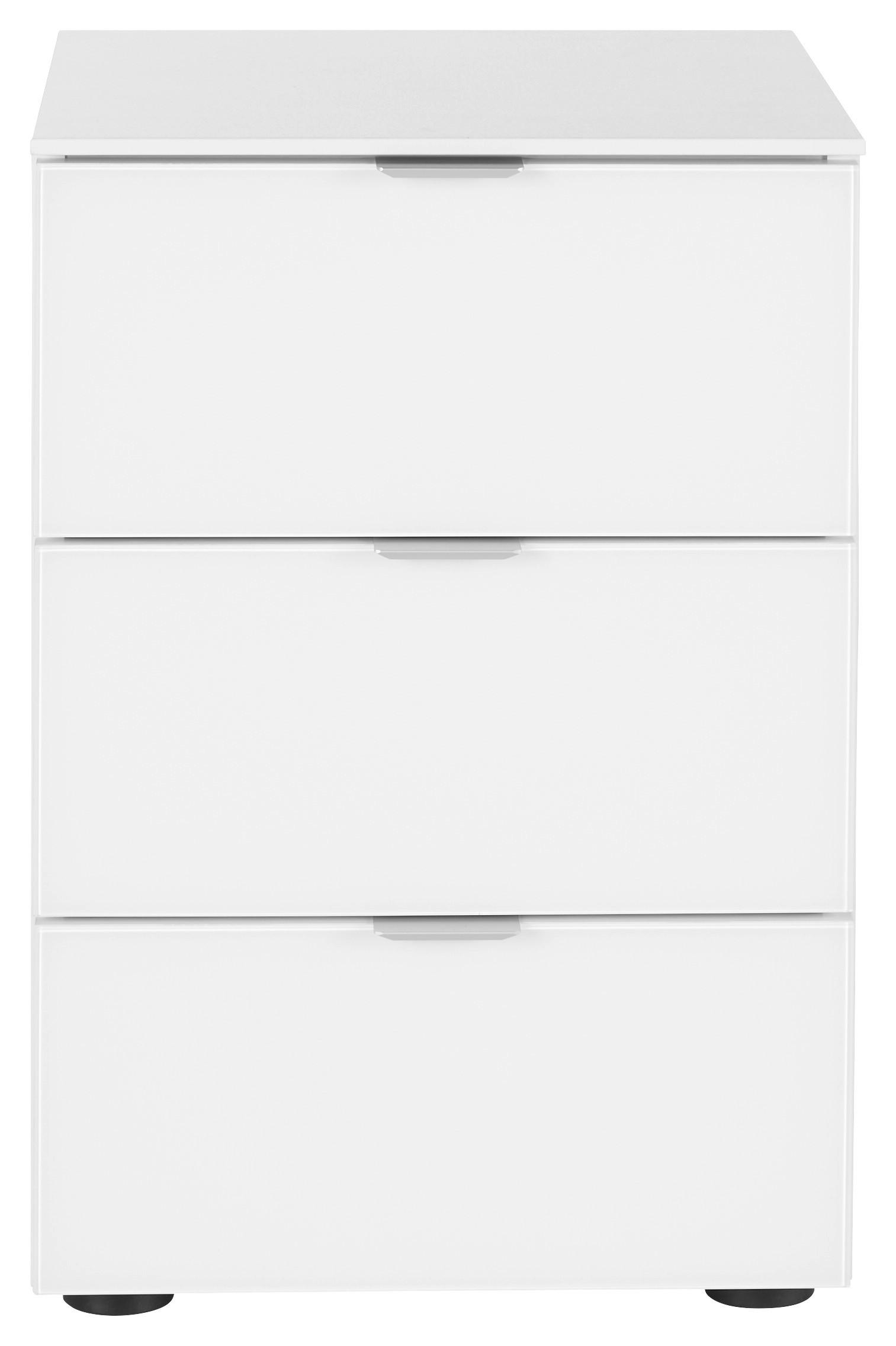 Nachtkästchen in Weiss - Alufarben/Schwarz, Modern, Glas/Holzwerkstoff (40/58/40cm) - Premium Living