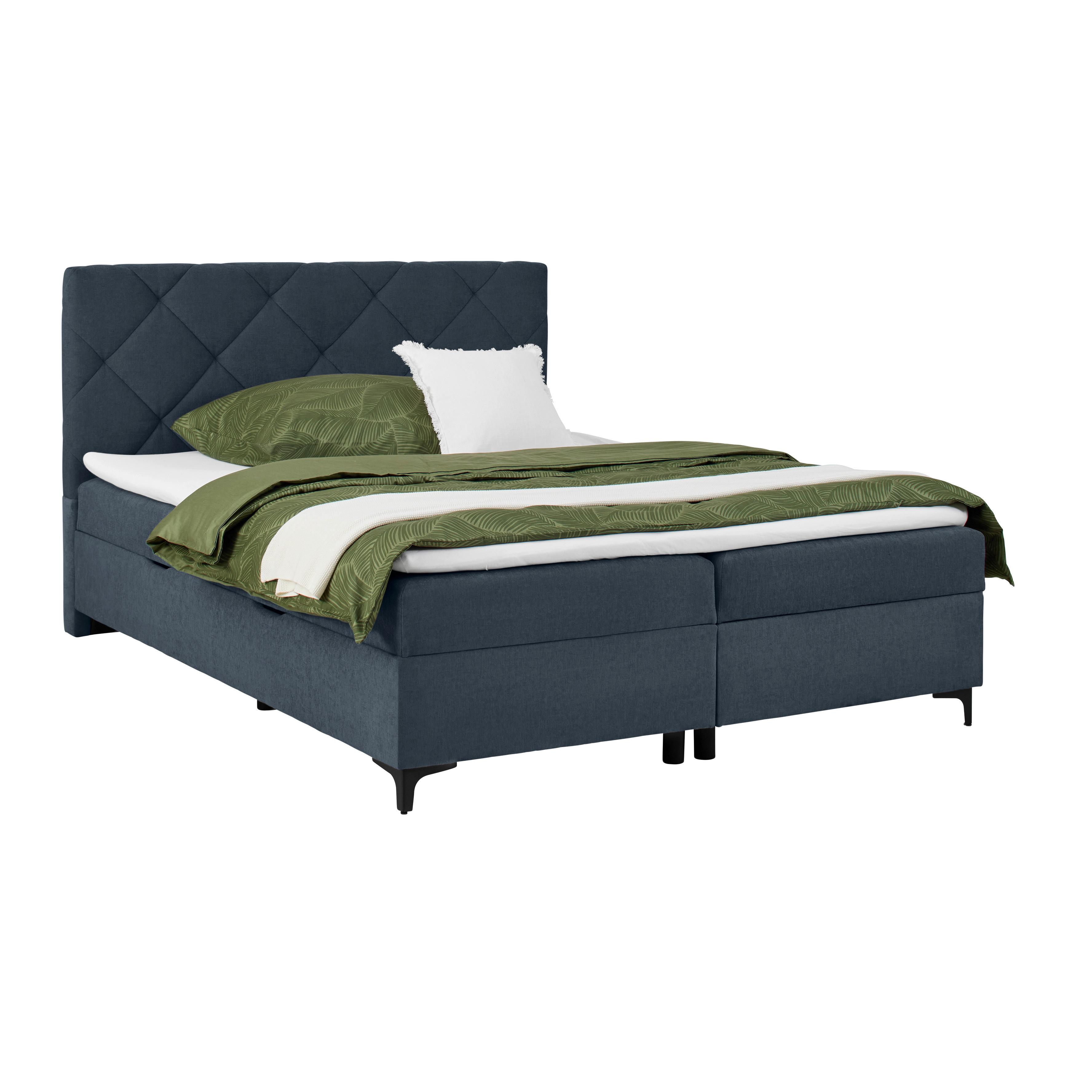 Boxbett Wind Dunkelblau ca. 160x200cm - Schwarz/Dunkelblau, KONVENTIONELL, Textil/Metall (160/200cm) - Mömax