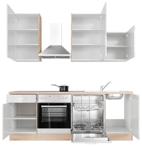 Kuhinjski Blok Z Aparati Valero, Bela, Barva Hrasta - barve nerjavečega jekla/bela, Moderno, kovina/leseni material (220cm) - FlexWell