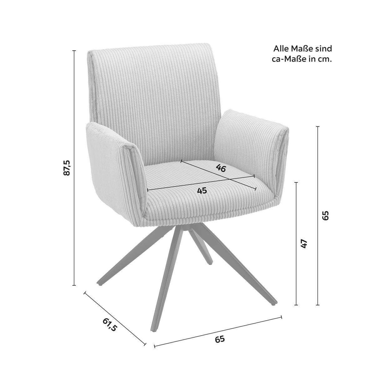 Armlehnstuhl Rosalia Hellgrau Cord Drehbar Gepolstert - Taupe/Hellgrau, MODERN, Holz/Textil (65/87,5/61,5cm) - Bessagi Home