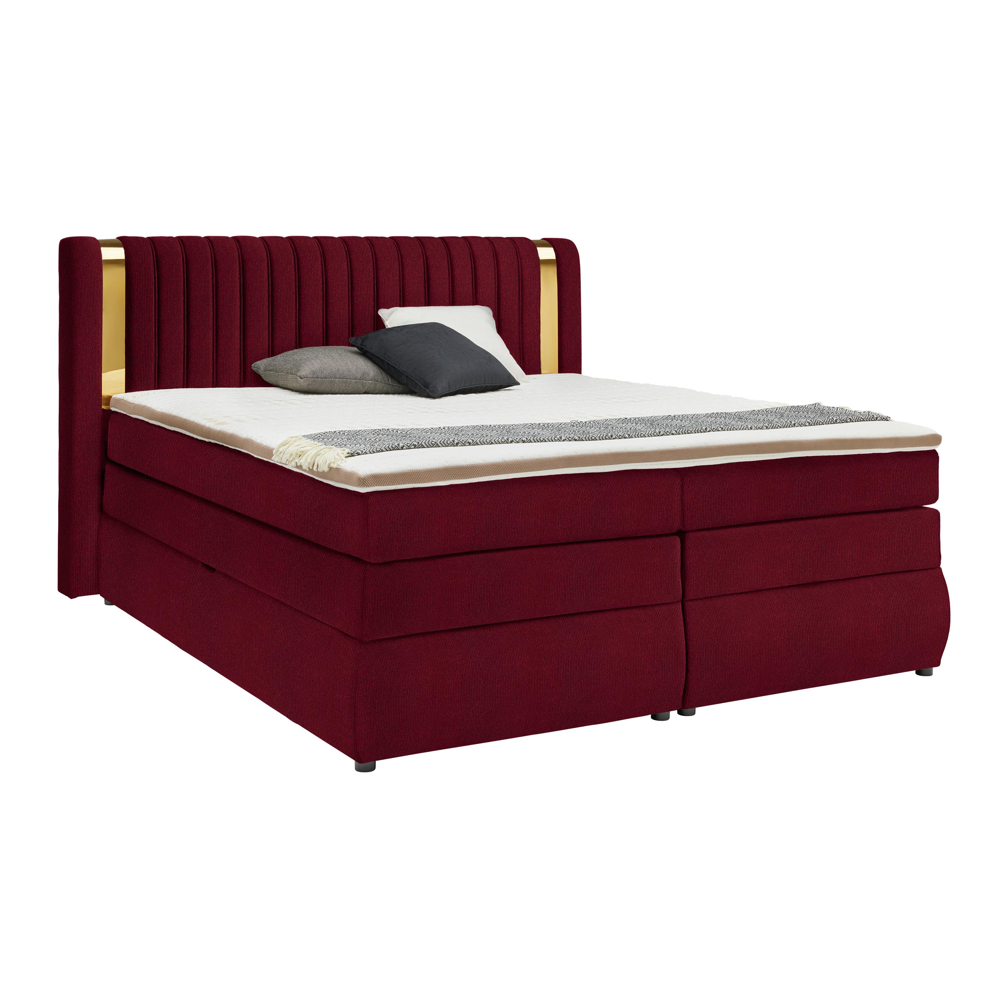 Boxspringbett Minola Gold Weinrot ca. 180x200cm - Weinrot/Schwarz, KONVENTIONELL, Kunststoff/Textil (180/200cm) - Premium Living