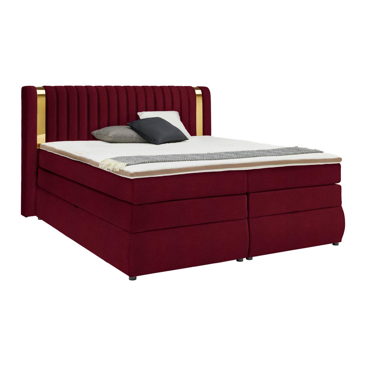 Boxspringbett Minola Gold Weinrot ca. 160x200cm - Weinrot/Schwarz, KONVENTIONELL, Kunststoff/Textil (160/200cm) - Premium Living