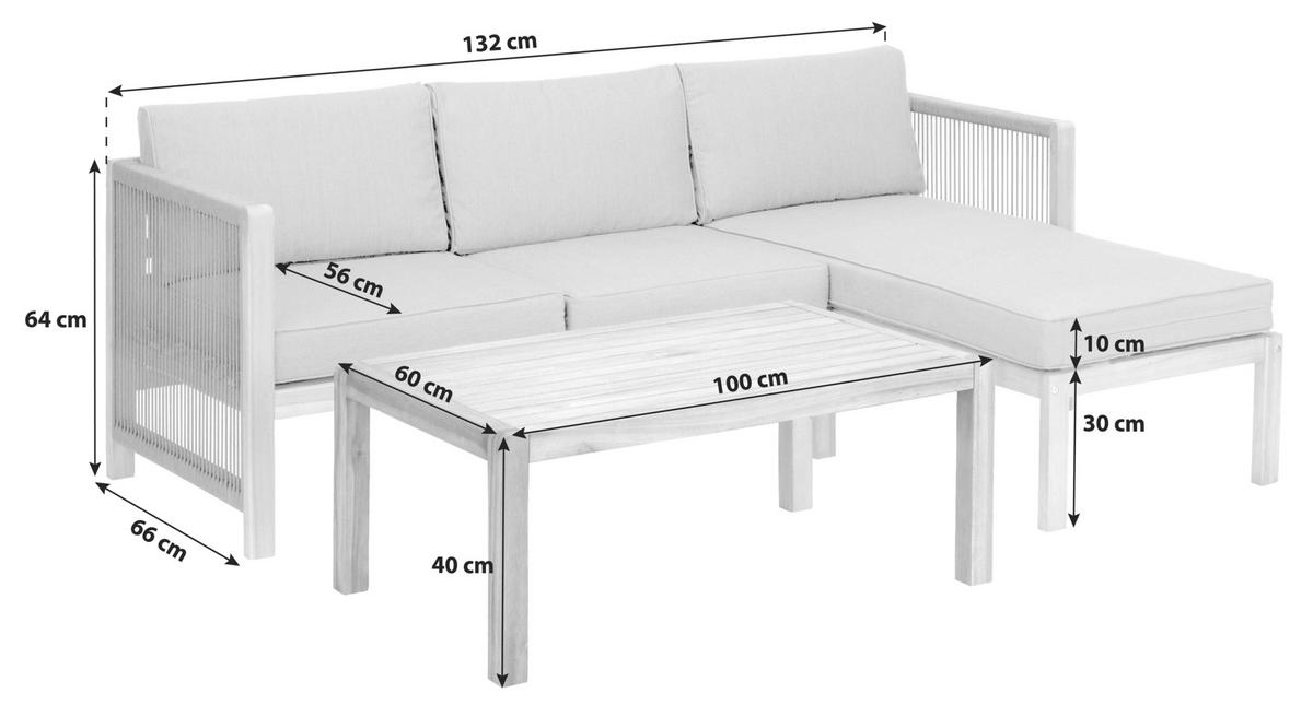 Lounge Garnitura Malaga, Akacija, Siva - barva tikovine/siva, Basics, tekstil/les (198/132cm) - Acamp