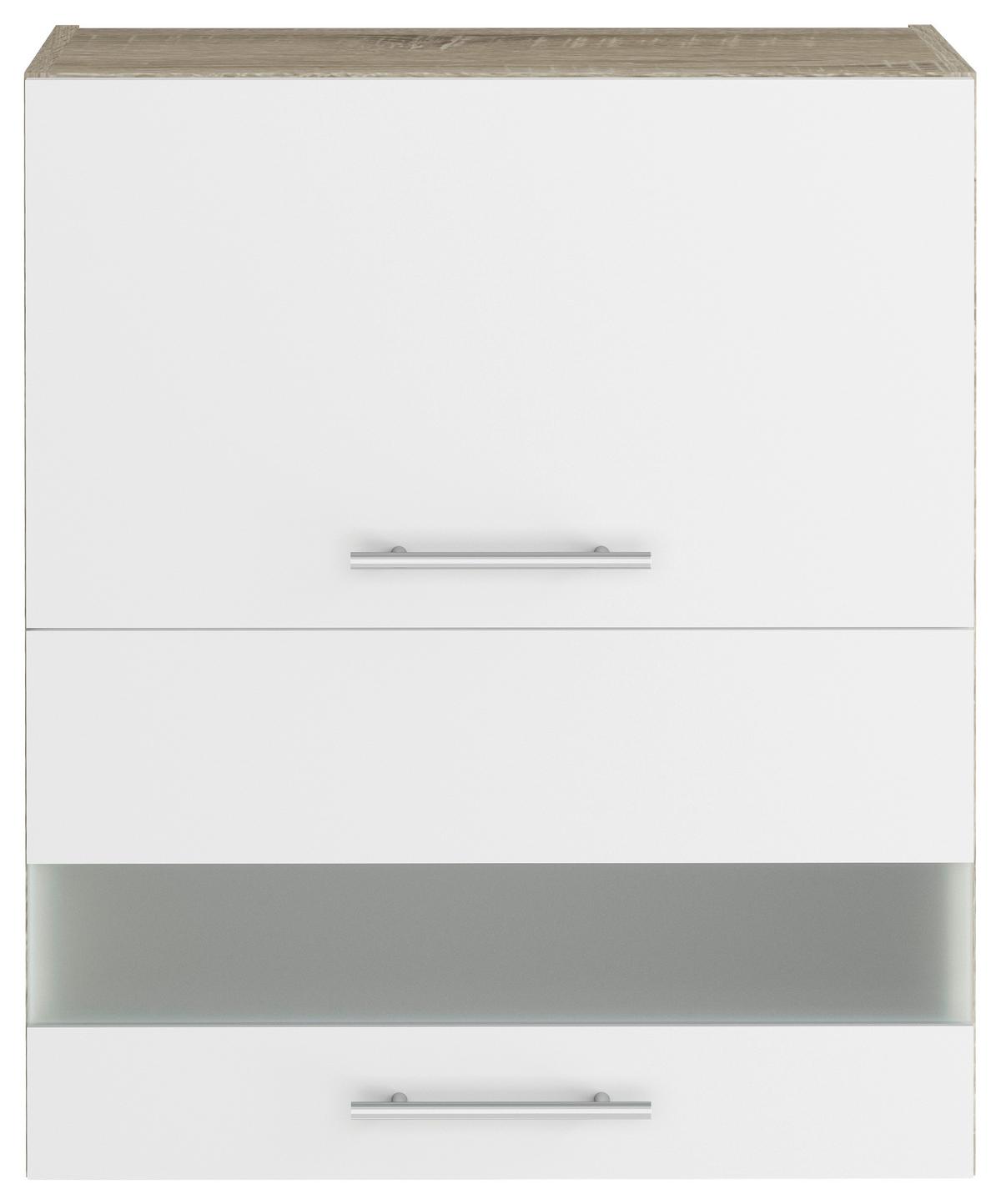 Konyhai Faliszekrény Corina - Sonoma tölgy/alumíniumszínű, Modern, műanyag/Üveg (60/72,4/34,6cm)