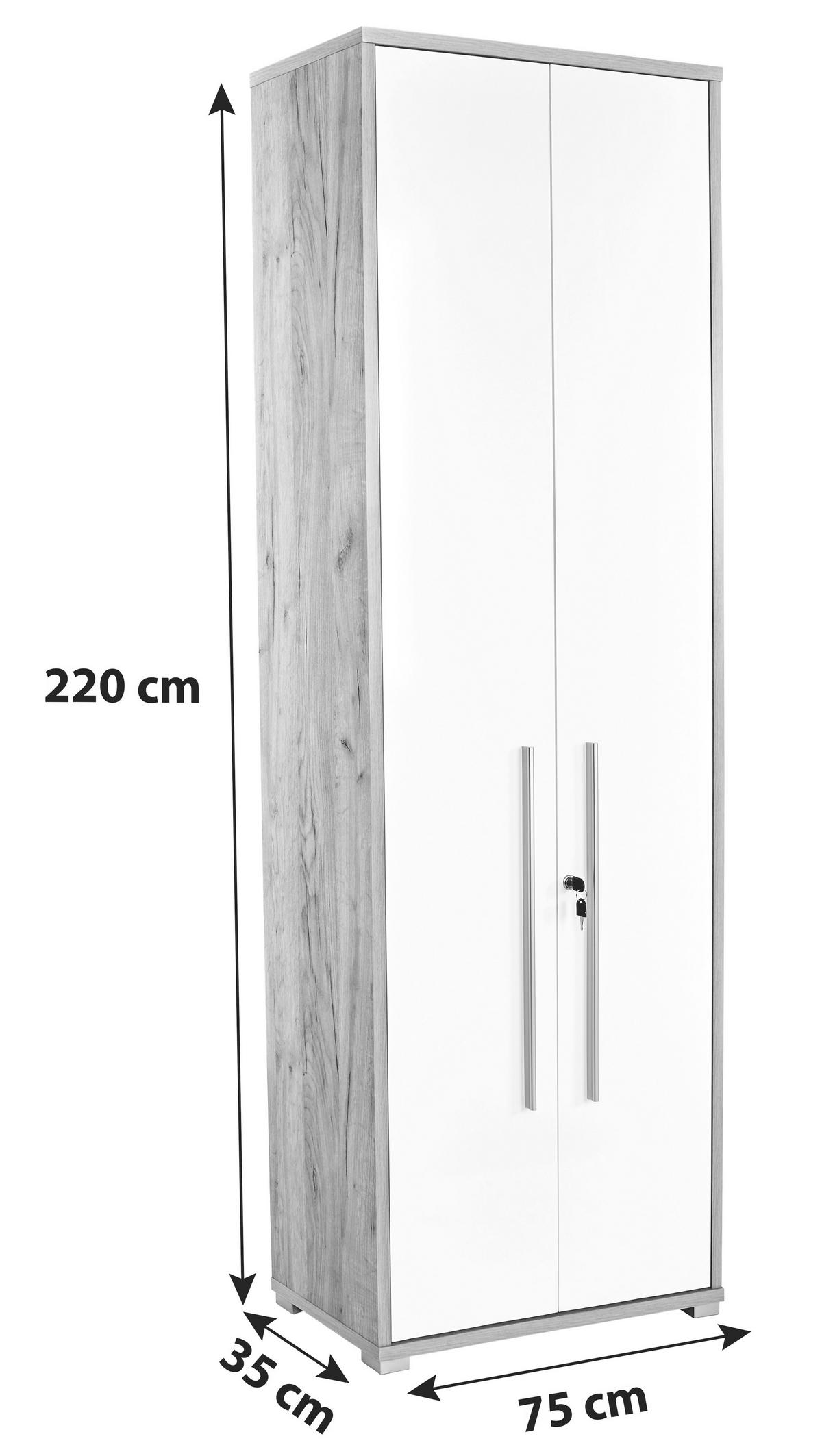 Polica 2 Vrata Profi - bijela/boje hrasta, Moderno, drvni materijal (75/220/35cm) - Modern Living