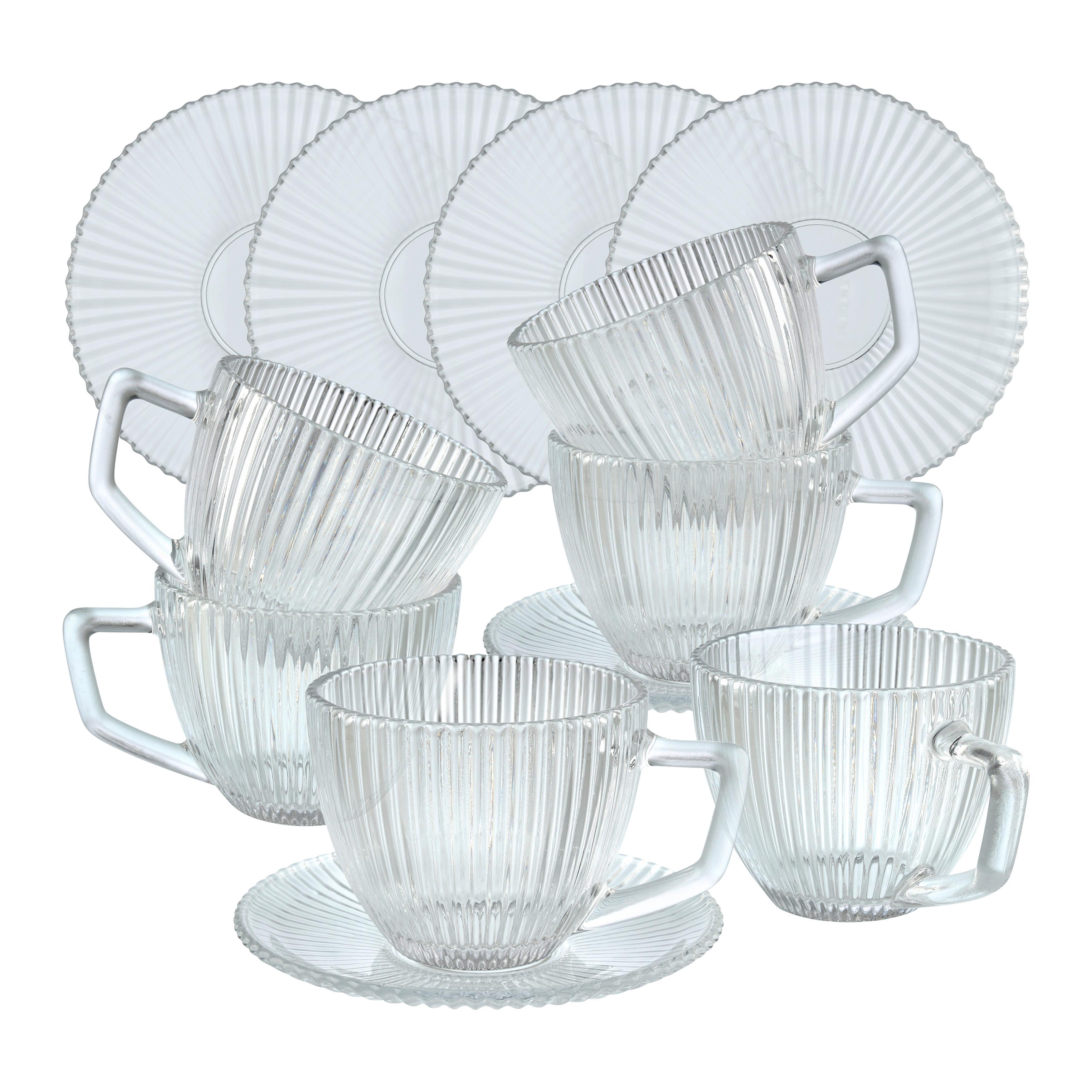 Set de 6 cești și farfurioare Rosemary cca. 270 ml - străveziu, Konventionell, sticlă - Mömax