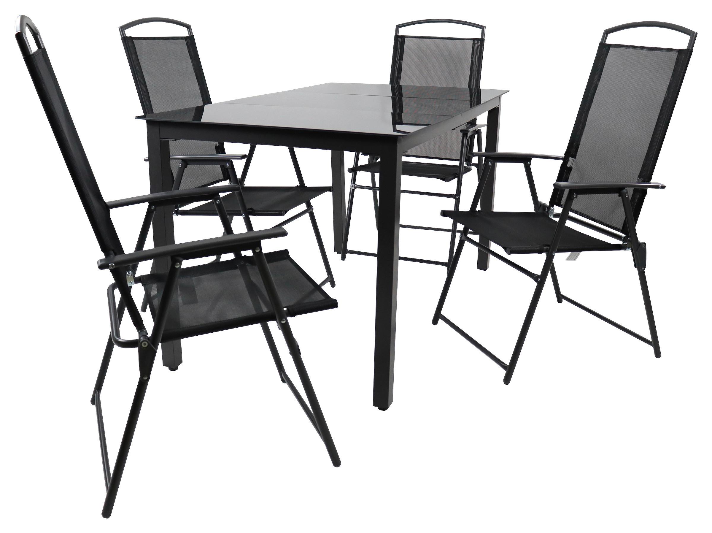 Gartentischgruppe Schwarz 5-teilig - Anthrazit/Schwarz, Basics, Glas/Textil - Gardenson