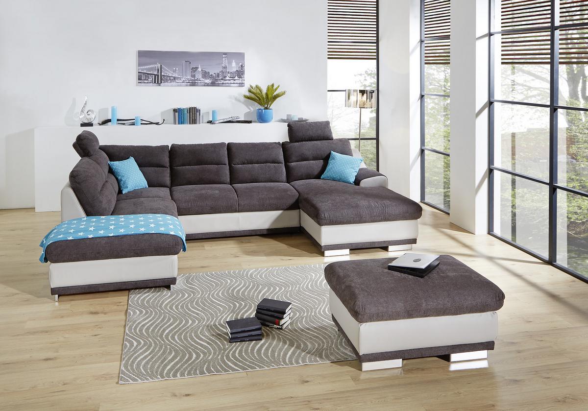 Sedežna Garnitura Seaside, Z Ležiščem, Predalom, Oblika U - barve kroma/siva, Konvencionalno, kovina/tekstil (218/334/165cm) - Premium Living