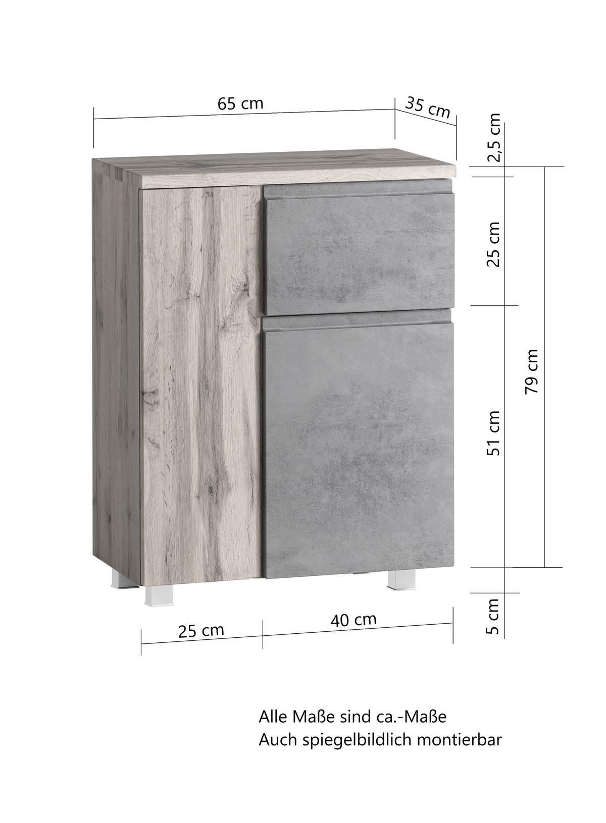 Unterschrank Varese ca. 65x79 cm Grau/Eiche - Eiche Wotan/Grau, MODERN, Holzwerkstoff (65/79/35cm) - Held