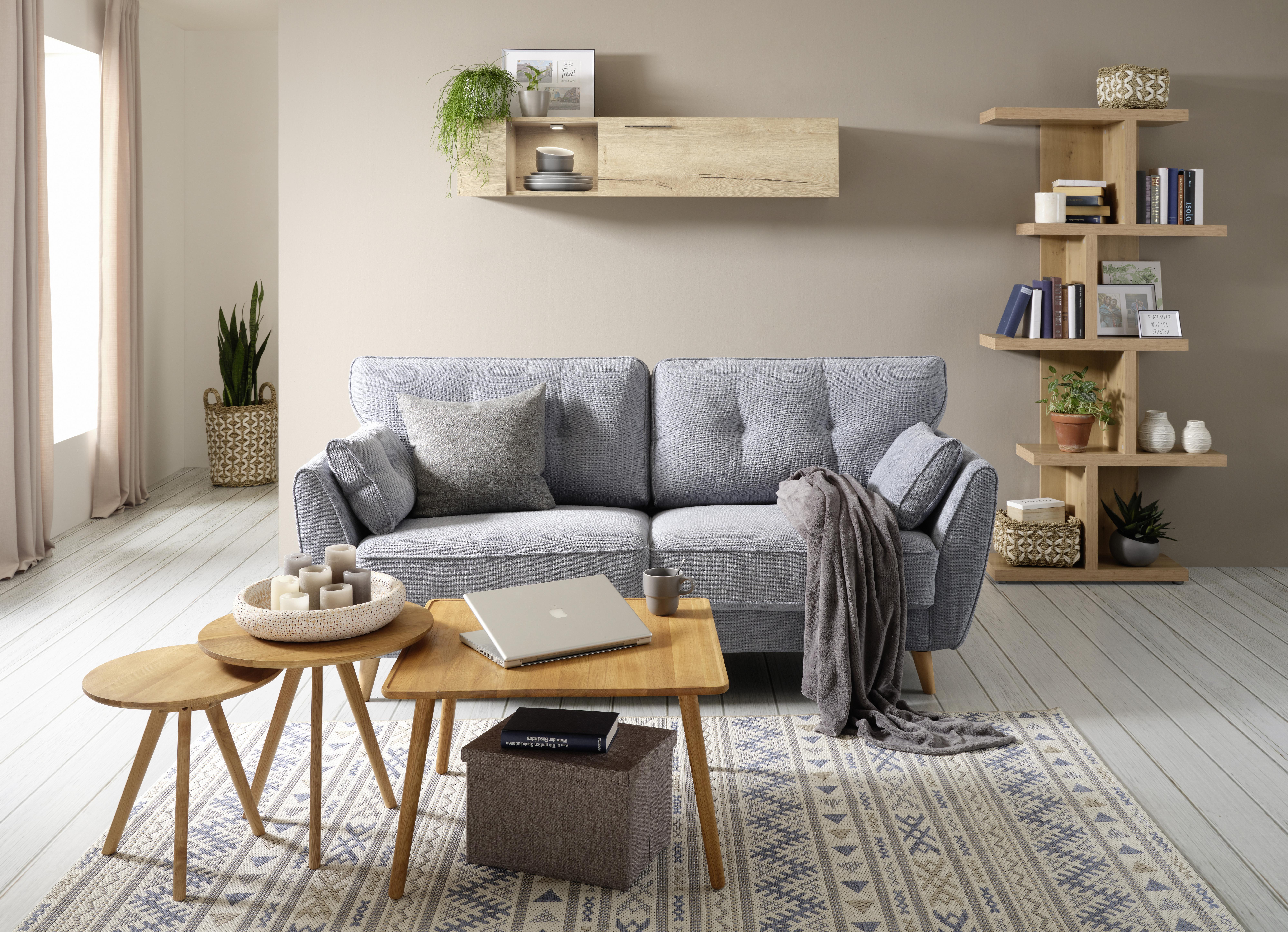 Bettsofa in Blau - Blau/Buchefarben, Modern, Holz/Textil (202/69/94/100cm) - Modern Living