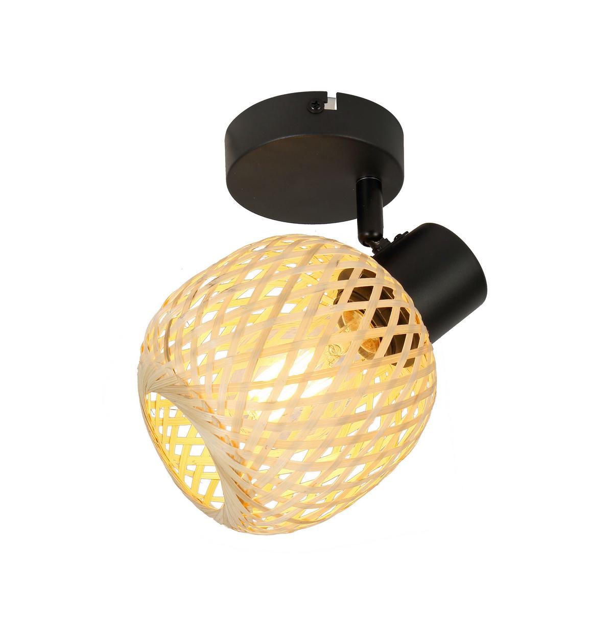 Wandleuchte Natur Schwarz/Beige max. 5Watt - Beige/Schwarz, MODERN, Naturmaterialien/Metall (14,5/12/15cm)