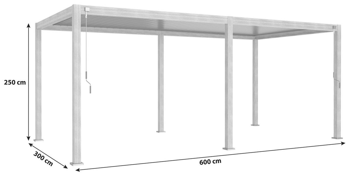 Pergola Deluxe ca. 300x600 cm Alu Holzoptik - Anthrazit, MODERN, Metall (600/250/300cm) - Gardenson