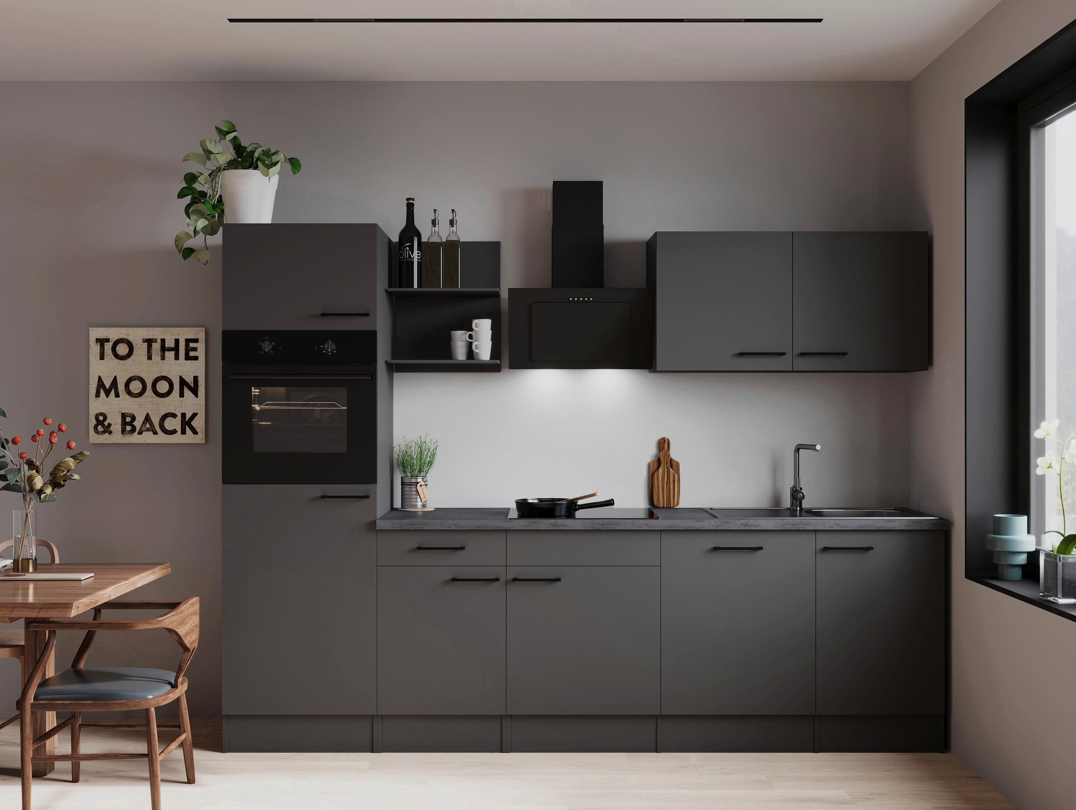 Küchenblock Oliver m. Geräten Grau - Grau, Trend, Holzwerkstoff/Metall (280l) - Respekta