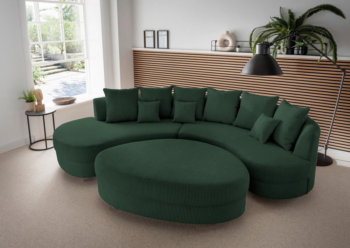 Wohnlandschaft Limoncello m. Hocker ca.300x160cm Dunkelgrün - Dunkelgrün/Schwarz, Design, Kunststoff/Textil (300/160cm) - Livetastic