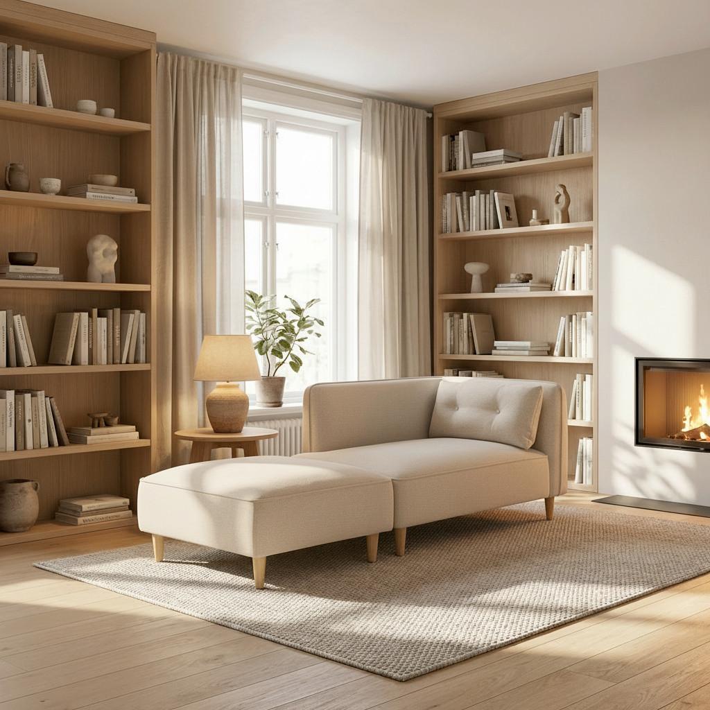 RECAMIERE FANNY - gråbrun/naturfärgad, Modern, trä/textil (154/55/73cm) - Bessagi Home