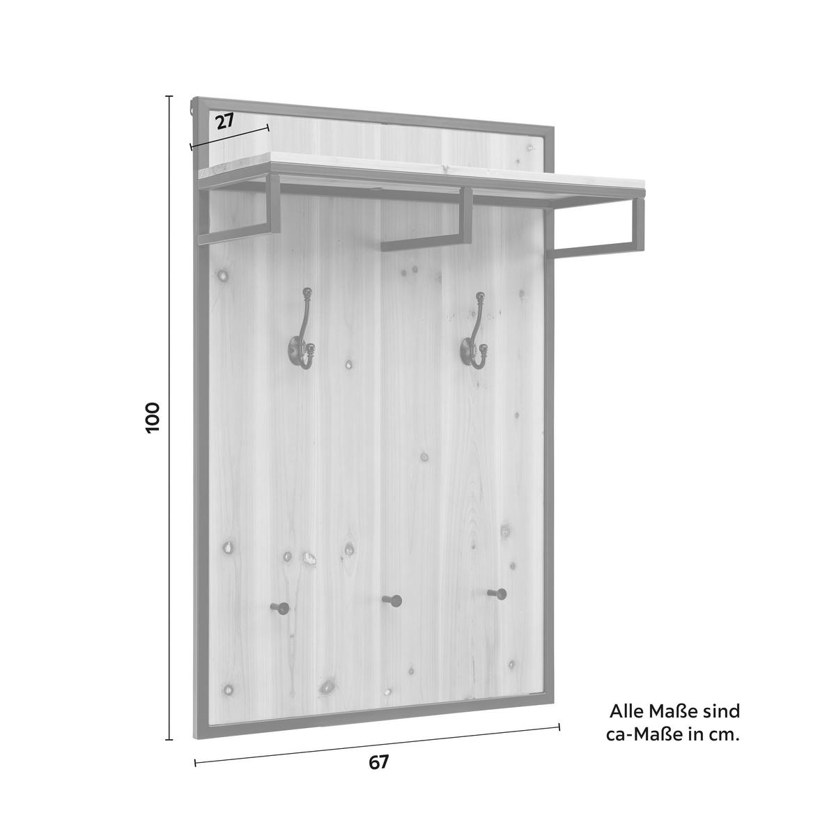 Garderobe "Vittoria" aus Tannenholz, massiv - Schwarz/Naturfarben, MODERN, Holz/Metall (67/100/27cm) - Bessagi Home